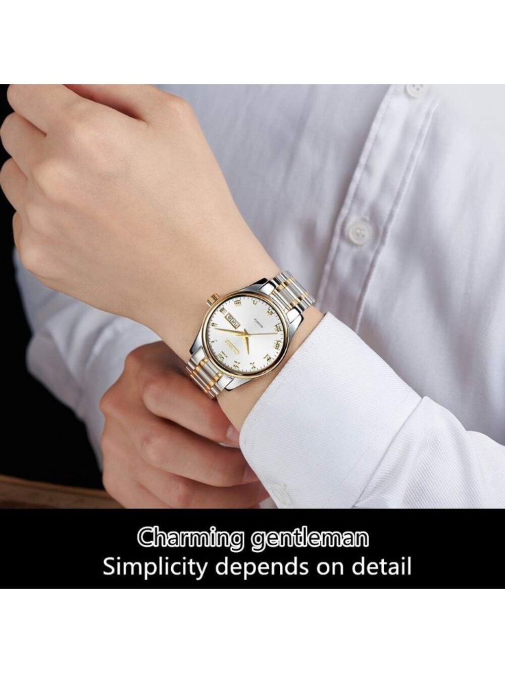 Olevs Men's Gold Silver Stainless Analog Quartz Waterproof Luminous Wrist Watch - Picture 2 of 6